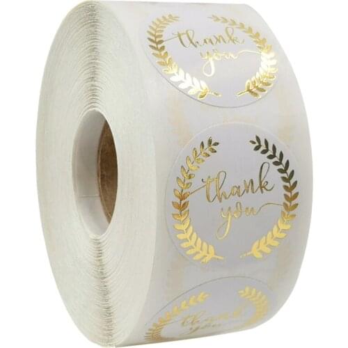500 Pcs/roll Olive Branch Hot Stamping Seal Sticker White Thank You Sticker Gift Decoration Hand Account Sticker