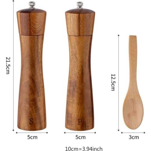 50LB Acacia Wood Salt And Pepper Grinder Set Manual Pepper Grinder Mill with Spoon Salt Shaker Grinder for BBQ