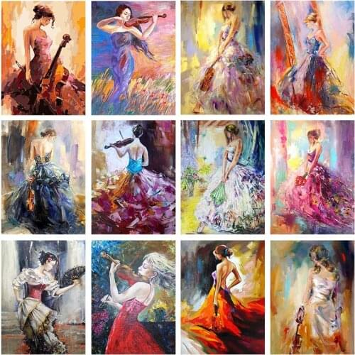 5D Diamond Embroidery Diamond Painting Cross Stitch Kits Girl Music Dress Woman Diamond Mosaic Home Decoration