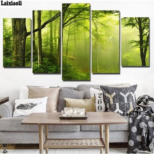 Diamond mosaic Abstract Green Natural Fresh Forest tree diy diamond painting cross stitch Morning fog embroidery sale 5pcs decor