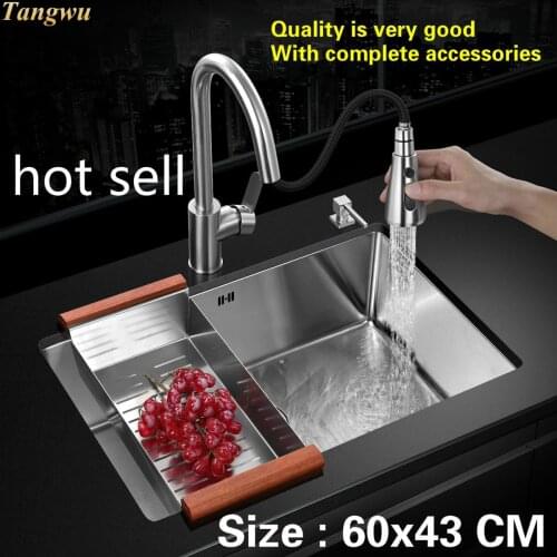 Free shipping Standard kitchen manual sink single trough wash the dishes durable 304 stainless steel hot sell 600x430 MM