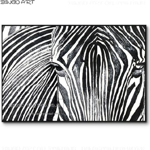 Pure Hand-painted High Quality Abstract Black and White Zebra Oil Painting Special Black and White Art Zebra Head Oil Painting