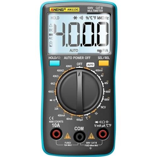 ANENG AN113C Digital Multimeter 4000 Counts True RMS LCD Display AC And DC Tester Voltage Voltmeter Ammeter Voltmeter