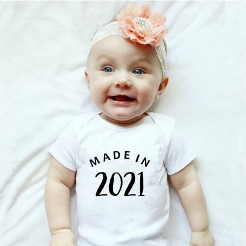 Newborn Announcement Made in 2021 Cotton Baby Bodysuit Summer Short Sleeve Fashion Pregnancy Reveal Infant Onesie