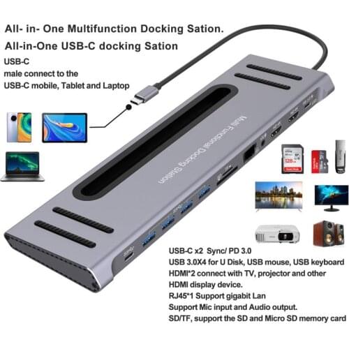 12 In 1 Docking Station Type C Adapter 100W PD3.0 Power Supply RJ45 USB-C Data Transmission 4K Laptop Hub Accessories