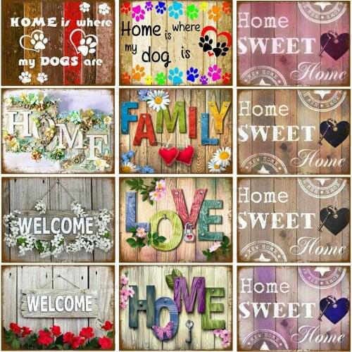 Home Sweet Welcome Vintage Poster Vintage Family Metal Tin Signs Plaque Retro Bar Pub Club Decoration Wall Art Plate Home Decor