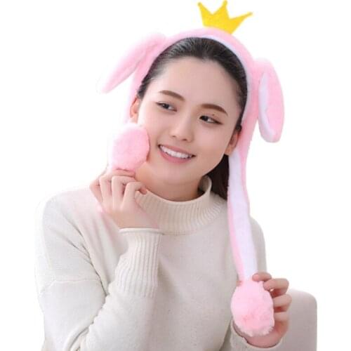 Novelty Funny Moving Jumping Bunny Ears Headband Cartoon Rabbit Crown Plush Hair Hoop Ear Warmer Festival Party Photo Props Q1QA