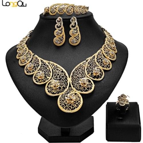 Longqu 2021 fashion African Jewelry Set Wholesale Dubai Gold designer Jewelry Set Wholesale nigerian bead bridal Jewelry Set