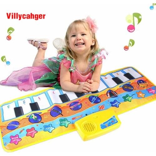 80x28cm Baby Piano Mat with 10 Keys Record & Bite By Bite Function Touch Play Mat Musical Carpet Rug Educational Toys for Kids