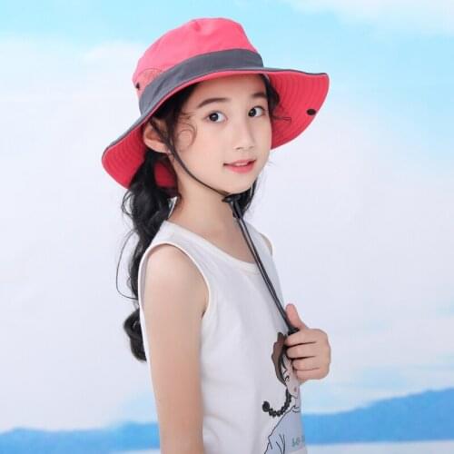 Girls Ponytail Hat Wide Brim Summer Beach Sun Hat UV Protection Bucket Cap Kids Outdoor Foldable Fisherman Cap Sportswear