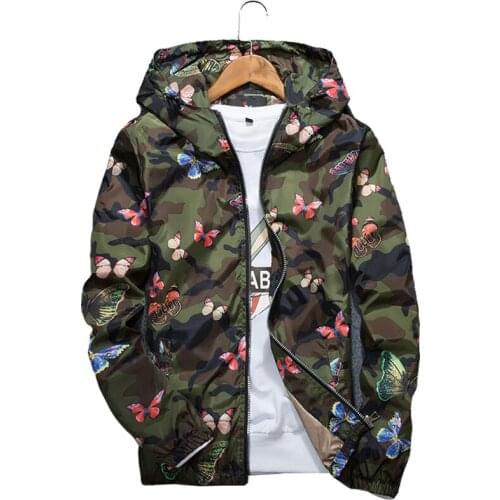 Mens Casual Hoodie Jacket 2019 New Autumn Butterfly Print Clothes Mens Hooded Windbreaker Coat