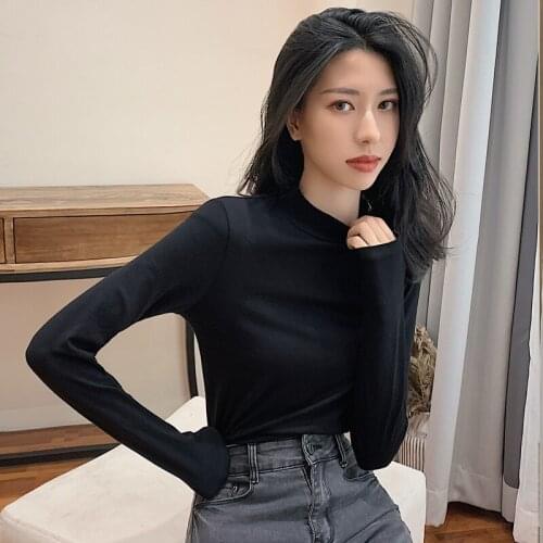 MRMT 2021 Brand New Autumn Winter Womens T Shirt Cotton Long Sleeved T-shirt for Female Semi-high Collar Tight Body Top Tshirt