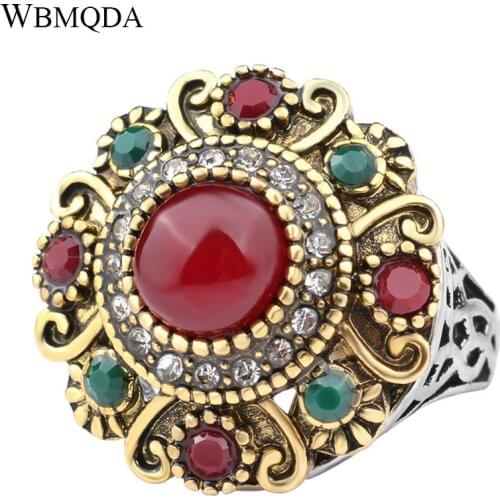 2018 New Arrival Unique Vintage Wedding Ring Turkey Crystal Jewelry Big Rings For Women Lnlay Resin Accessories