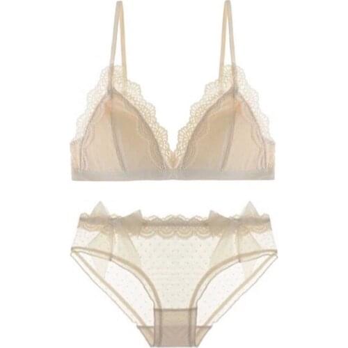 New Sexy Lingerie Sexy Lingerie Polka Dot Mesh Trim Lace Underwear Set Top Lace Invisible Bra Set Ladies Bra