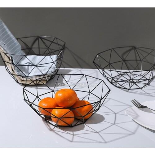 Simple Fruit Basket Bowl Metal Wire Container Drain Basket Kitchen Rack Fruit Vegetable Storage Holder Snack Tray Storage Bowl