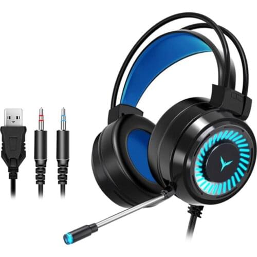 Wired Earphones Gamer Headphones Gaming Headsets Surround Sound 4D Stereo USB Microphone Colourful Light PC Laptop Game Headset