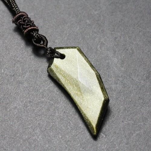 RongDe Drop Shipping Gold Obsidian Wolf Teeth Necklace Pendant Amulet Jade Pendant Fine Jewelry With Chain