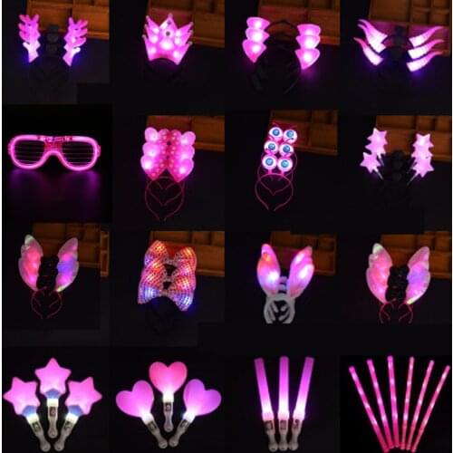 Pink LED Stick Star Crown Horn Ear Headband Hairwear Glow Wand Glasses Concert Props Light Headdress Gifts Toy Glow Party Supply