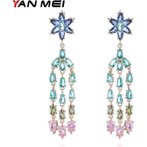 YANMEI Colourful Flower Shape Dangle Earring For Ladies Cubic Zirconia Rhinestone Earrings Fashion Jewelry YME7691
