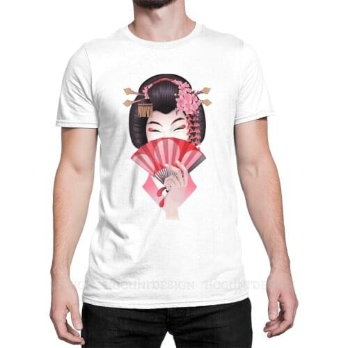 Cute Asian Girl Print Cotton T-Shirt Camiseta Hombre Japanese Geisha Samurai Tradition Men Fashion Streetwear Shirts Adult