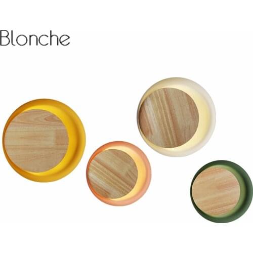 Modern Round Led Wall Lamp Bedroom Bedside Moon Lamp Nordic Creative Macarons Wood Wall Light Sconce Stair Home Decor Fixtures