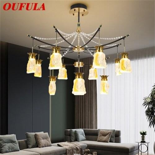 OUFULA Pendant Light Contemporary Luxury Brass LED Crystal Lamp Fixtures For Home Living Room Decoration
