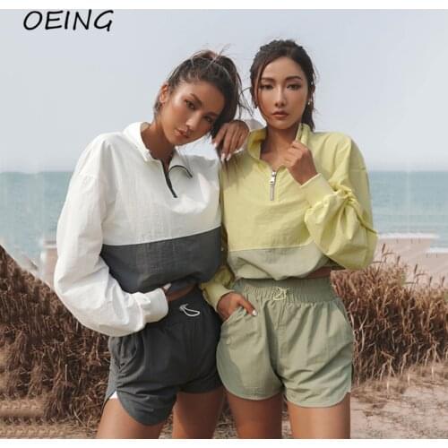 Jogger Sport Sweat Suits Zip Up Crop Tops and Shorts Patchwork Exercise Outfit Set Women Tracksuit