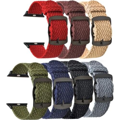 Woven Nylon Strap for Apple Watch 4 5 6 38mm 42mm 40mm 44mm Fabric Men Women Replacement Band for iwatch 1 2 3 Black Buckle