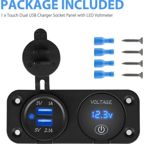 Dual USB Car Charger Socket with LED Voltmeter for Marine Boat ATV 2 Hole Panel Switch High Quality Car Electronics Accessories