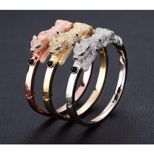 European and American leopard head gold-plated bracelet full of diamond animals high-carbon drill opening cheetah lover bracelet