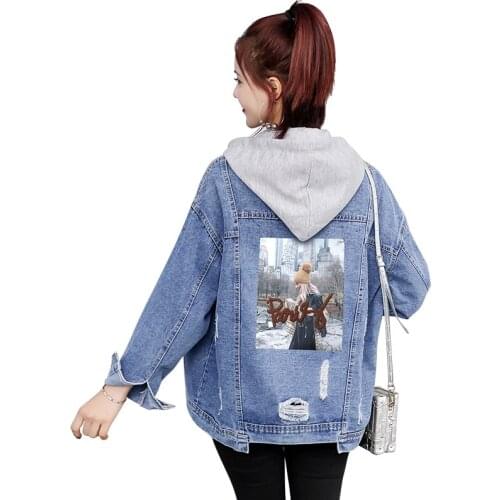 Women Denim Jacket 2020 New Trendy Ripped Jeans Coat Autumn loose Sleeve Girl Short Cowboy Female Tops Oversize itself 4XLA230