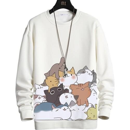 2021 Autumn Loose Hoodies Women Sweatshirt Casual Print Cat Cotton Long Sleeve O Neck Woman Basic Clothes Unisex Female Pullover