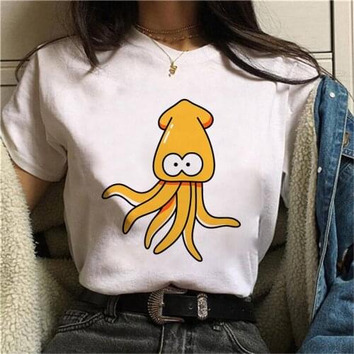 Woman summer Octopuss Cartoon T Shirt Women Graphic Tee Shirt Femme T Shirt White Tshirt Summer Tops Round Neck T-shirts Clothes