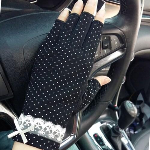 Female Summer Sports Fitness Cycling Sunscreen Touch Screen Gloves Women Thin Cotton Fashion Half Finger Driving Gloves B83