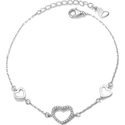 S925 Sterling Silver Love Heart Shape Bracelet Women Lucky Bracelet Engagement Wedding Jewelry