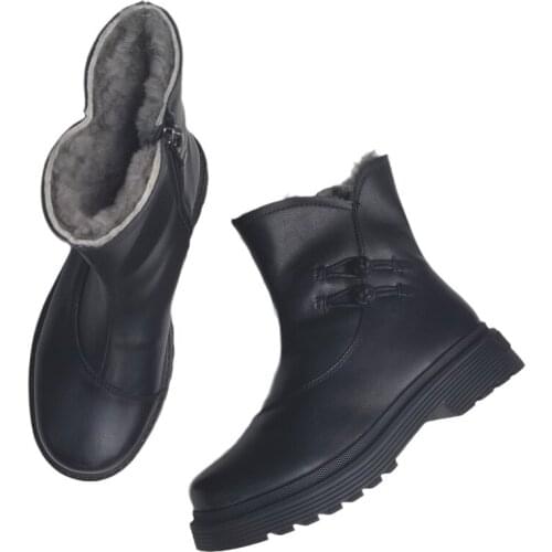 Careaymade-Winter Wool Womens boots,real leather anti slip snow boots,thickened sheepskin wool integrated large cotton shoes