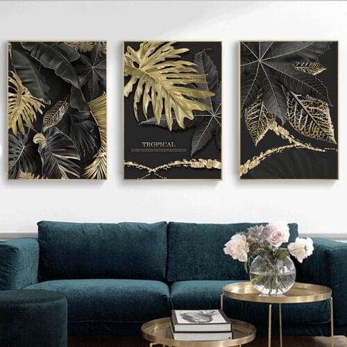 Gold Plant Picture Home Decor Nordic Canvas Painting Wall Art Modern Tropical Leaves Posters and Prints for Living Room Decor