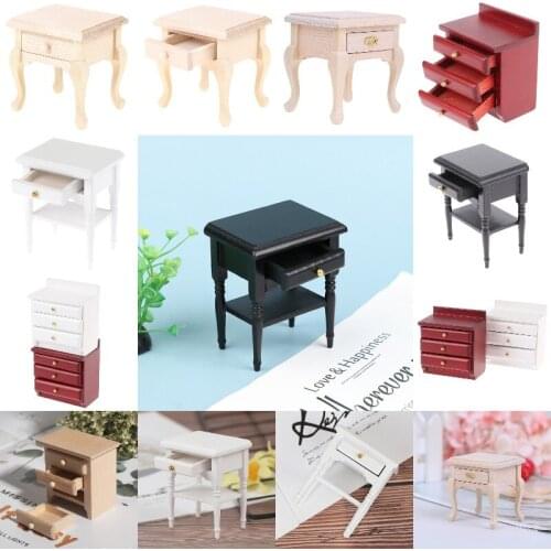 1:12 Scale Doll House Wooden Bedside Cupboard Dolls Mini Furniture Modern Table Dollhouse Miniature Furniture Accessories