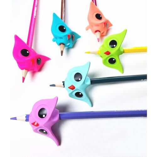 1Pc Cartoon Owl Pen Handle Silicon Pencil Handle Helps Children Learn Holding Pen Writing Posture Correction Fits Pencil Sheath