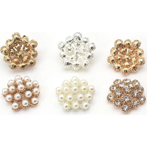 10Pcs alloy variety of 18MM gold and silver rhinestone pearl fashion buttons, DIY handmade sewing romantic wedding decoration cr