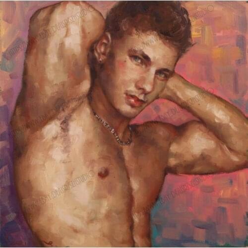 100% Handmade Oil Painting Hand Gay Man Male Portrait of a Young Boy Man sex art 005