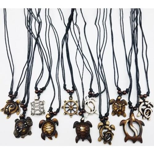 2020 Vintage Sea Turtle Necklace Pendant Tortoise Engraved Bone Leather Wax Rope Necklace Unisex Turtle pendant Fast delivery