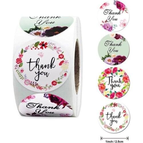 500pcs/roll Roll thank you Thank You flower gloss stickers seal label Flower packaging envelope seal 25MM