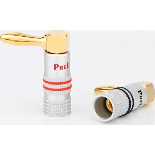8Pcs Preffair BA1467 24K Gold 90 Degree Right Angle Speaker Banana Plugs Audio Jack Connector for Speaker Cable