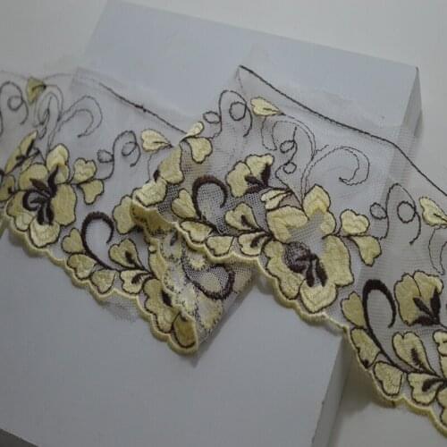 9cm somelace (2yds/lot)transparent gauze yellow floral embroidery Venise Venice Lace Trim Applique Sewing Craft2018091505