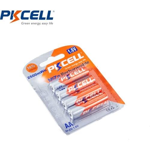 4Pcs PKCELL NIZN AA 1.6V highest 1.8v Rechargeable Battery aa nizn 2500mwh 1.6v NIZN Batteries For Digital Camera