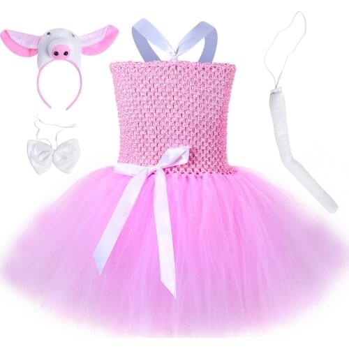 Pink Pig Baby Girls Tutu Dress for Toddler Kids Birthday Party Dresses Children Halloween Cosplay Costumes New Year Clothes Set