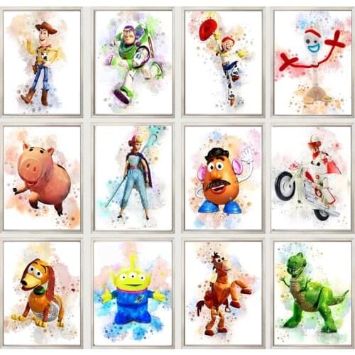 Disney Toy Story Watercolor Canvas Art Paintings Movie Poster and Print Abstract Wall Art Picture Living Kids Room Home Decor