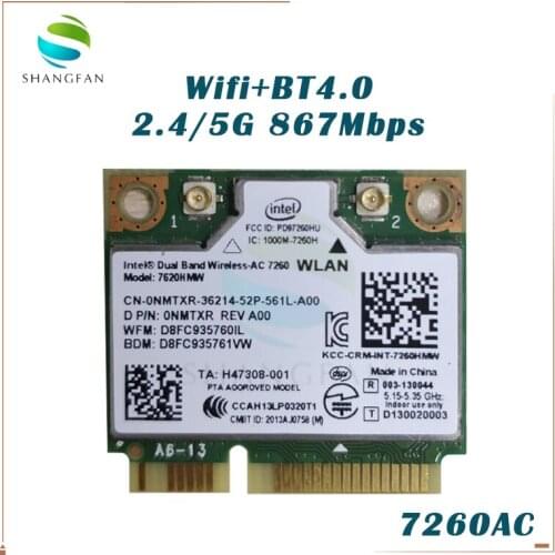 Dual Band Wireless-AC7260 7260HMW 7260AC 7260HMWAC 7260.NGWG.R 867Mbps bluetooth4.0 half Mini PCIe Wireless wifi card