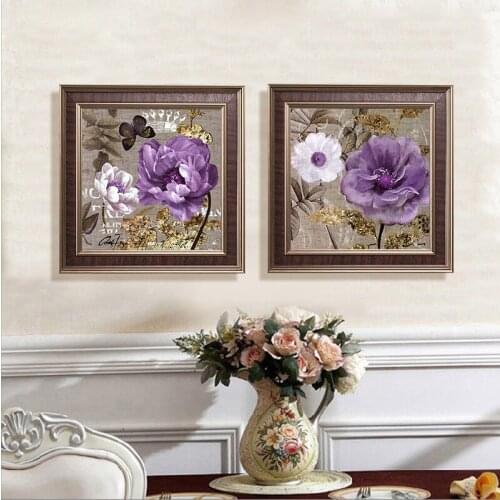 EECAMAIL 5D DIY American Style Diamond Painting Purple Flower Restauran Cross Stitch Living Room Home Decor